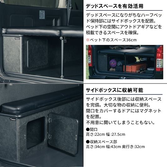 ファントムブラック ハーフベッド フロアセット 長さ138×幅75cm ハイエース バン SUPER GL 3型後期～