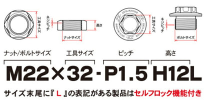 アクスルナット レッド M16×22-P1.5 H11 フロント