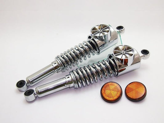Rear Shocks STD Yellow Reflector Included, Chrome, Set of 2, Z1/Z2 Zephyr 400/750/1100