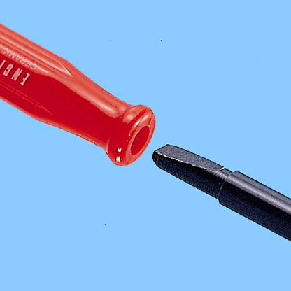 セラミック調整ドライバー サイズ：全長148mm 材質：ジルコニア系ファインセラミックビット 先端サイズ：-0.35X1.95mm 対辺：2.5mm ビット長：17mm