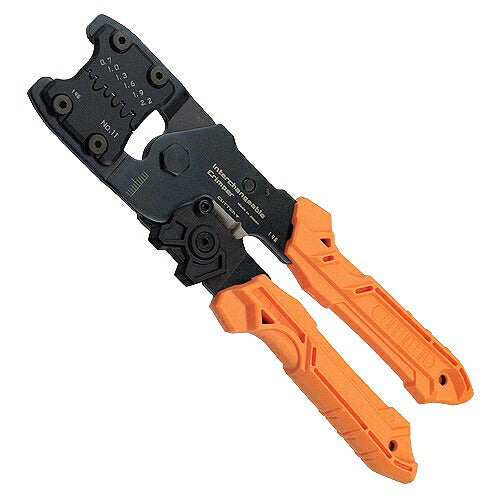 精密圧着ヘﾟンチ ダイス交換式 サイズ：205mm 材質：特殊合金鋼(本体･ダイス)､ABS(ストッパー)