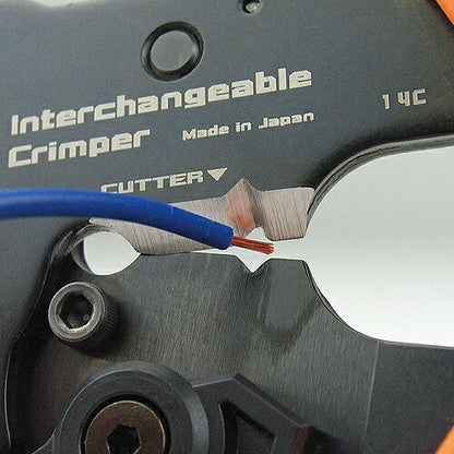 精密圧着ヘﾟンチ ダイス交換式 サイズ：205mm 材質：特殊合金鋼(本体･ダイス)､ABS(ストッパー)