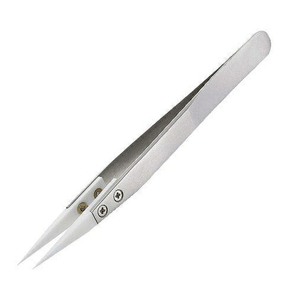 セラミックピンセット 標準先細タイプ ピンセット サイズ：130X10mm 材質：非磁性ステンレス(本体部)､ジルコニアセラミック(チップ部) 先端サイズ：0.5mm チップ耐熱温度：1000℃