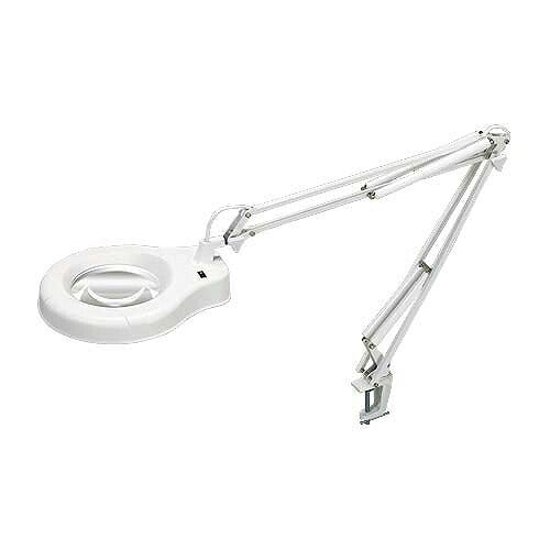 ライトルーヘﾟ アーム長：1150mm(水平)､950mm(垂直) レンズ倍率：2倍 照明方式：20形20W蛍光ランプ 重量：2.2kg 焦点距離：300mm クランプ幅：55mm