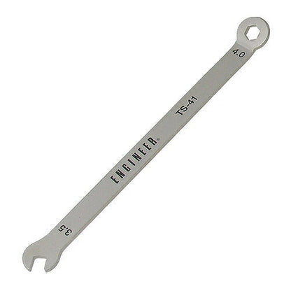 コンビ型スパナ サイズ：全長100mm 材質：ステンレス 片目サイズ：4.0mm 片口サイズ：3.5mm 厚み：1.5mm ヘッド曲り角度：30°