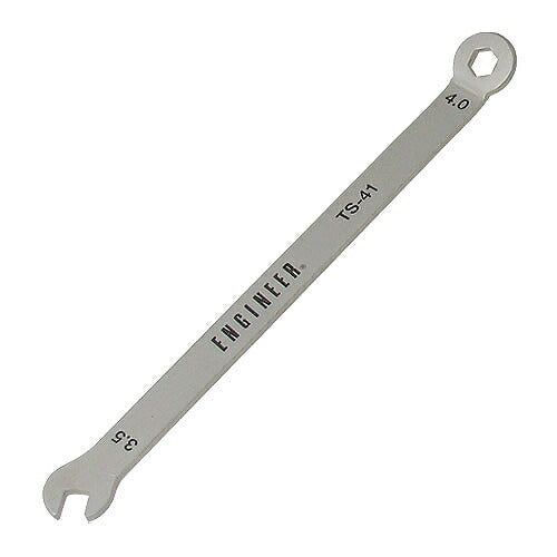 コンビ型スパナ サイズ：全長100mm 材質：ステンレス 片目サイズ：4.0mm 片口サイズ：3.5mm 厚み：1.5mm ヘッド曲り角度：30°