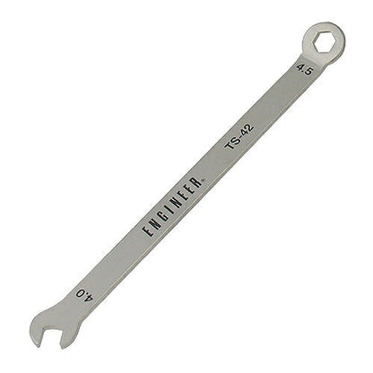 コンビ型スパナ サイズ：全長100mm 材質：ステンレス 片目サイズ：4.5mm 片口サイズ：4.0mm 厚み：1.5mm ヘッド曲り角度：30°