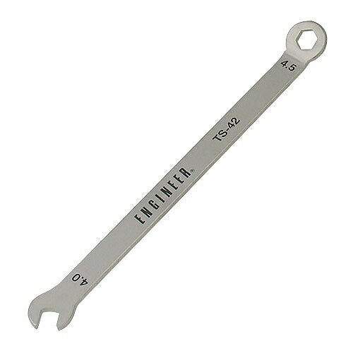 コンビ型スパナ サイズ：全長100mm 材質：ステンレス 片目サイズ：4.5mm 片口サイズ：4.0mm 厚み：1.5mm ヘッド曲り角度：30°