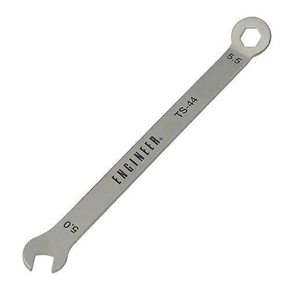 コンビ型スパナ サイズ：全長106mm 材質：ステンレス 片目サイズ：5.5mm 片口サイズ：5.0mm 厚み：1.5mm ヘッド曲り角度：30°