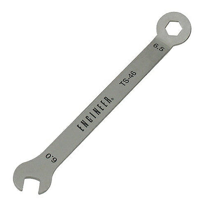 コンビ型スパナ サイズ：全長114mm 材質：ステンレス 片目サイズ：6.5mm 片口サイズ：6.0mm 厚み：1.5mm ヘッド曲り角度：30°