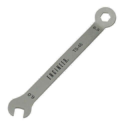 コンビ型スパナ サイズ：全長114mm 材質：ステンレス 片目サイズ：6.5mm 片口サイズ：6.0mm 厚み：1.5mm ヘッド曲り角度：30°