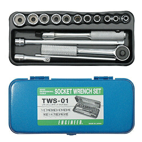 ソケットレンチセット インチ サイズ：180X120X30mm 材質：スチール(ケース部)､クロムモリブデン鋼(ソケット部)､クロムバナジウム鋼(ラチェットハンドル部)