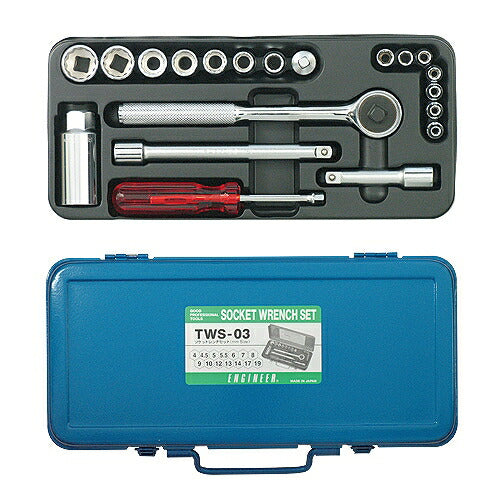 ソケットレンチセット サイズ：292X145X35mm 材質：スチール(ケース部)､クロムモリブデン鋼(ソケット部)､クロムバナジウム鋼(ラチェットハンドル部)