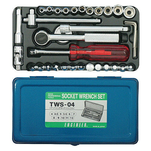 ソケットレンチセット サイズ：200X110X30mm 材質：スチール(ケース部)､クロムモリブデン鋼(ソケット部)､クロムバナジウム鋼(ラチェットハンドル部)