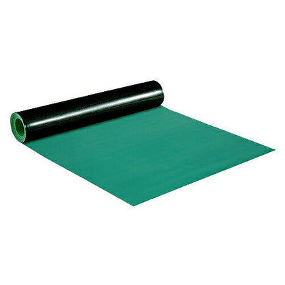 導電性カラーマット 1X10M サイズ：1mX10mX2mm 表面抵抗値(グリーン層)：1X108～1010Ω 表面抵抗値(ブラック層)：1X103～105Ω