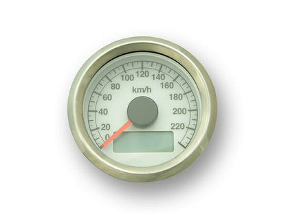 Mechanical Adjustable Speedometer, White Face, Stainless Steel Body