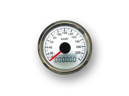Mechanical Adjustable Speedometer, White Face, Stainless Steel Body