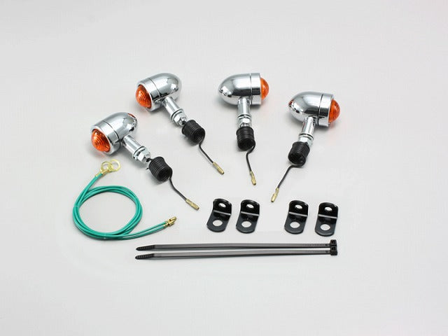 ミニブレットウインカーキット オレンジレンズ 12V10W×4個 バイト