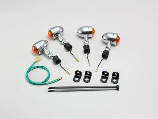 ミニブレットウインカーキット オレンジレンズ 12V10W×4個 バイト