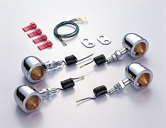 ブレットウインカーキット オレンジレンズ ステム取付用ステー付、シングル球 6V10W 4ヶ入 ジャズ