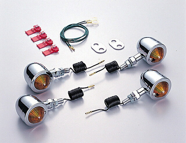 ブレットウインカーキット オレンジレンズ ステム取付用ステー付、シングル球 12V10W 4ヶ入 マグナ50