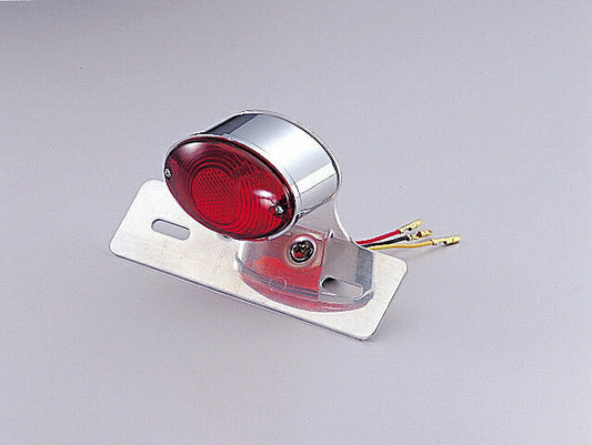 キャッツアイミニ テールランプ クロームメッキ 汎用 アルミナンバープレート台付.12V23/8W球付