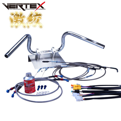 TW200E 00-07年 DG07J 激絞りアップハンドル セット ブラックメッシュ ダークメッシュ ワイヤー