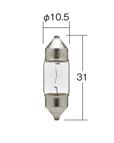 室内灯用ノーマル白熱バルブ ノーマル白熱バルブ 両口球 クリア 12V 8W T10×31 1個入