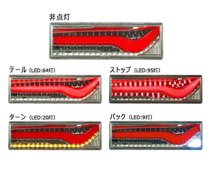 トラック用オールLEDリアコンビネーションランプ 歌舞伎デザイン シーケンシャルターン 左 レッド 24V 1個入