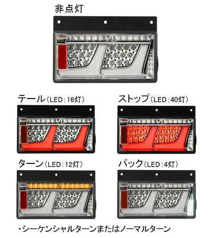 トラック用オールLEDリアコンビネーションランプ 2連タイプ ノーマルターン 右 クリア 24V 1個入