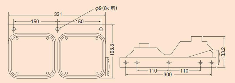 リアコンビネーションランプ トラック/産業車両用2連(右)