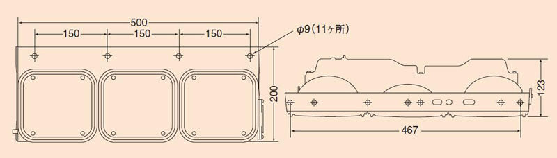 リアコンビネーションランプ トラック/産業車両用 3連(左)