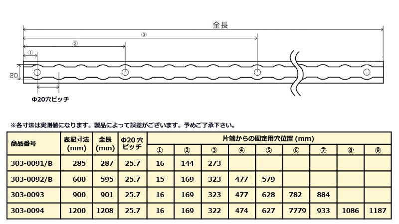 ワンタッチレール シルバー 285mm 1本