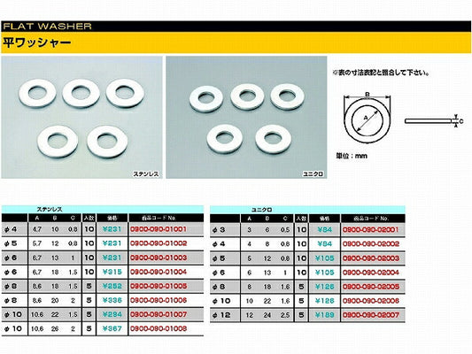 平ワッシャー (ステンレス) 6X13X1.0 10個