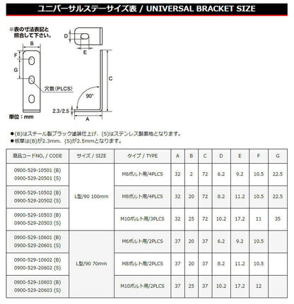 ユニバーサルステー SPCC φ6 L型 /90 70MM 2.3T