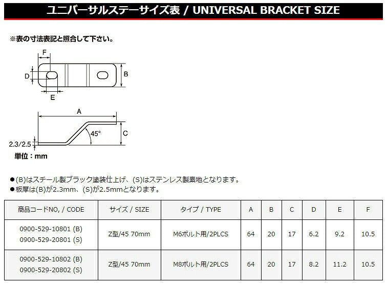 ユニバーサルステー SPCC φ6 Z型 70MM 2.3T