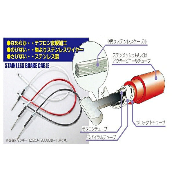 フロントブレーキケーブル ステンメッシュ 150mmロング ジャズ