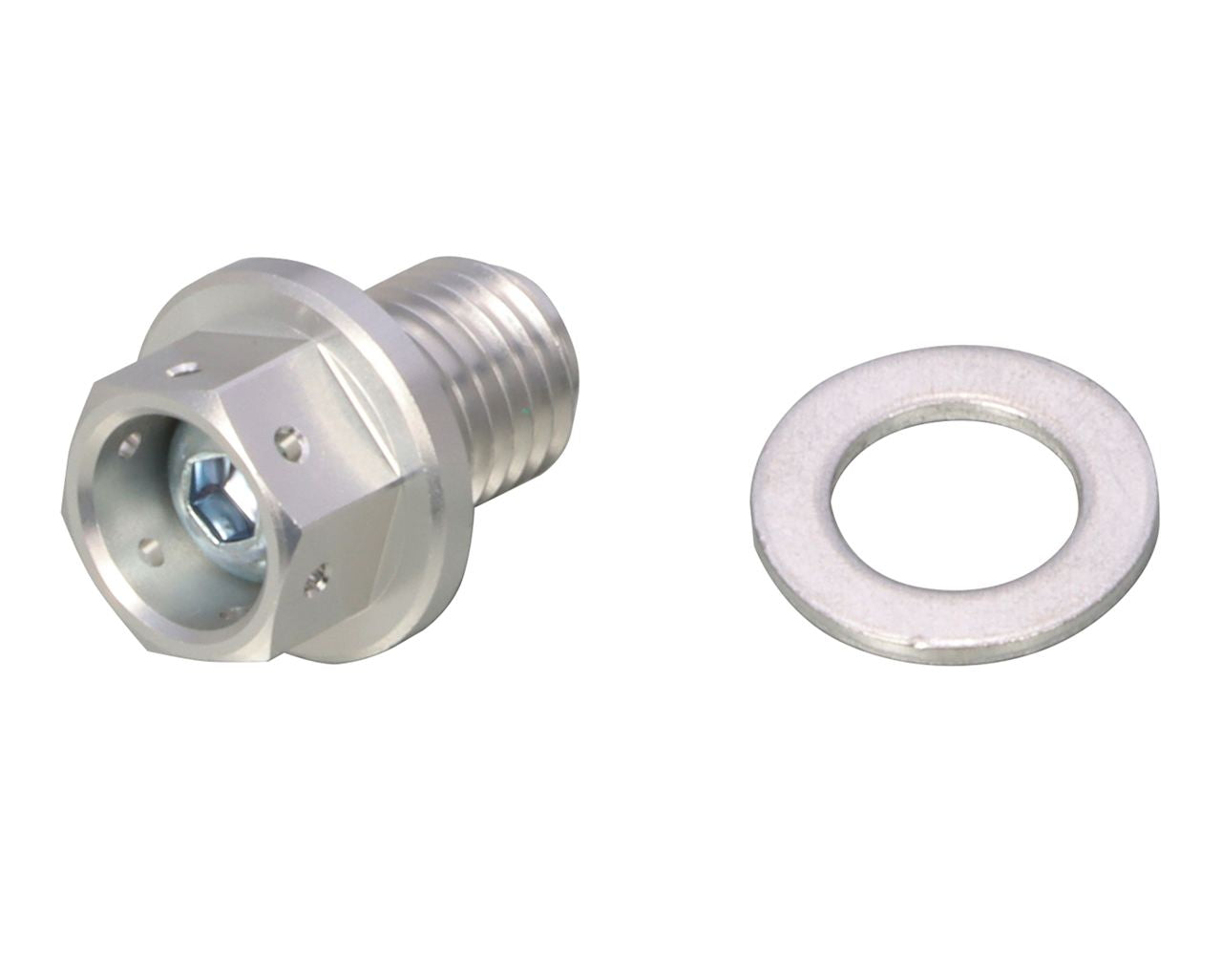 Mag drain bolt, silver anodized, M12 x 15mm x 1.5 pitch, for Honda 4-stroke mini bikes, Cygnus X, KSR110