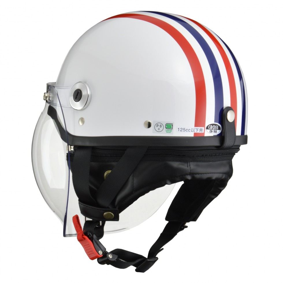 CROSS(クロス) CR-760 ハーフ ヘルメット ホワイト/レッド/ブルー フリーサイズ(57～60cm未満)