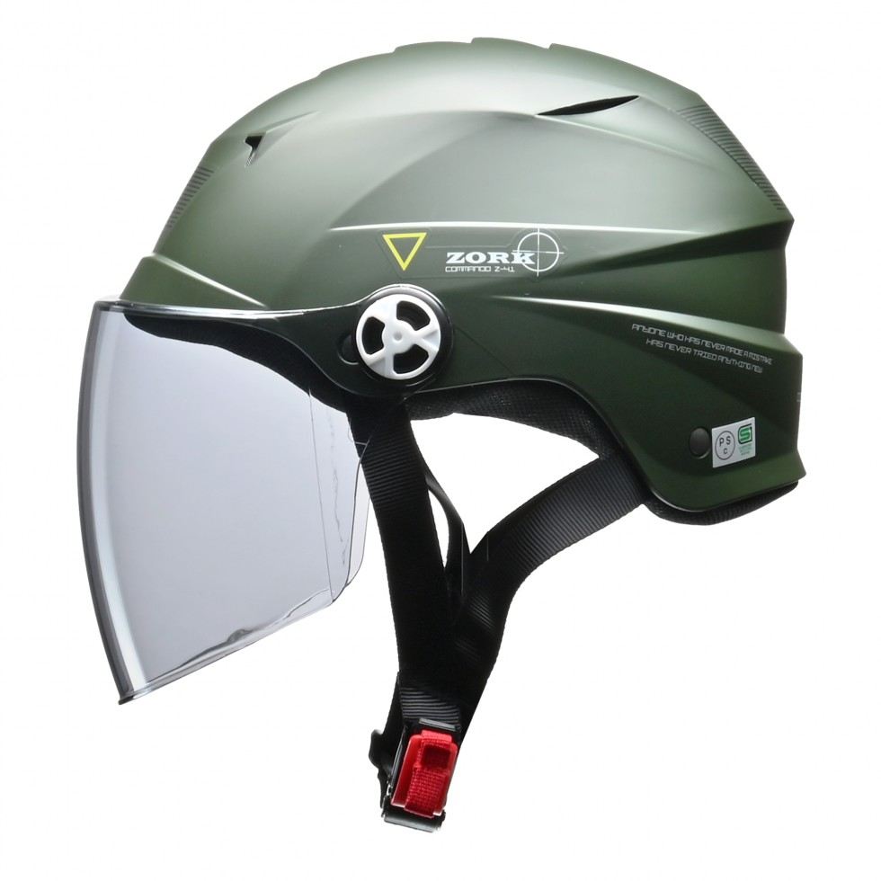 ZORK Half Helmet Matte Green Large Free Size (under 60-62cm)
