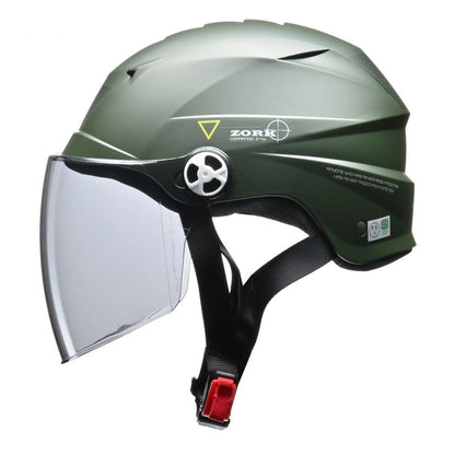 ZORK Half Helmet Matte Green Large Free Size (under 60-62cm)