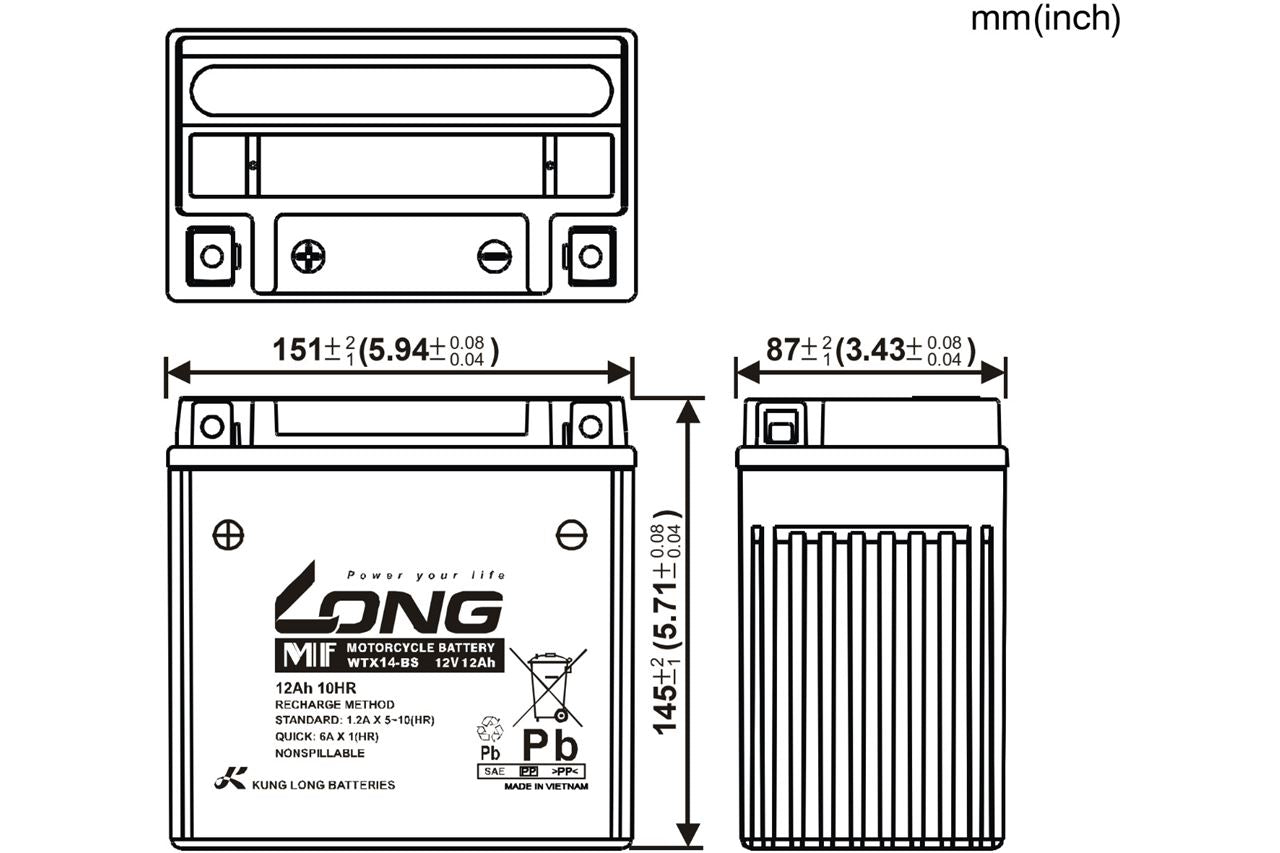 Battery 12V 12Ah Pre-filled Compatible with YTX14-BS FTX14-BS FTZ14-BS