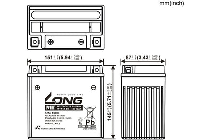 Battery 12V 12Ah Pre-filled Compatible with YTX14-BS FTX14-BS FTZ14-BS