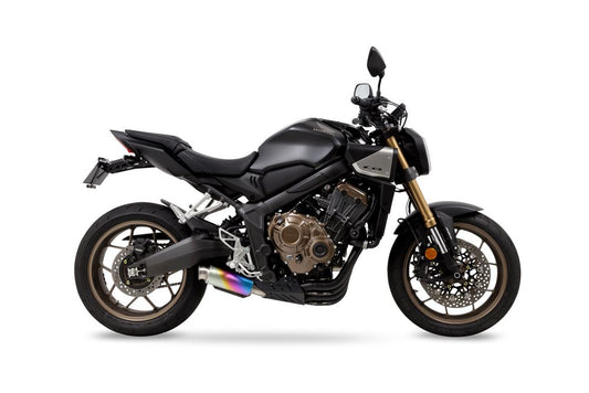 Full Exhaust Cross Short Zero CBR650R / CB650R 2019-22/23/24 - Black Heat-Resistant Coating / Anodized Titanium