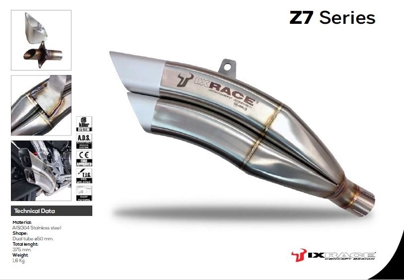 IXRACE Twin-Up Slip-On Exhaust 375mm Matte Polished Z7 Dual Round 50mm MSX125 Grom