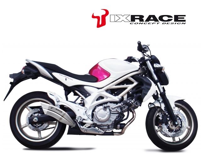 IXRACEツインアップ スリップマフラー 375 mm マットポリッシュ Z7 デュアルラウンド 50mm SFV 650 GLADIUS '09-14