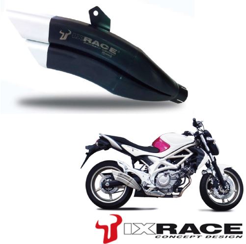 IXRACEツインアップ スリップマフラー 375 mm マットポリッシュ Z7B デュアルラウンド 50mm SFV 650 GLADIUS '09-14