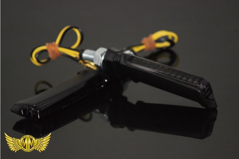 Sequential Flowing LED Indicators for Motorcycles - Smoked Lens, Universal Fit, 12 LEDs, Set of 2