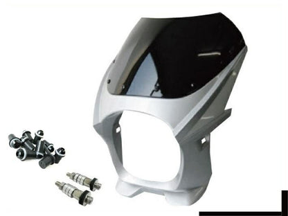 Bikini cowl 180mm diameter, M8 mounting bolts/screen bolts black included, silver, universal