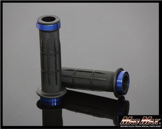 アルミ&ラバー ハンドルグリップ 貫通タイプ ブルー 120mm 汎用 7/8インチ(22.2mm)ハンドル用